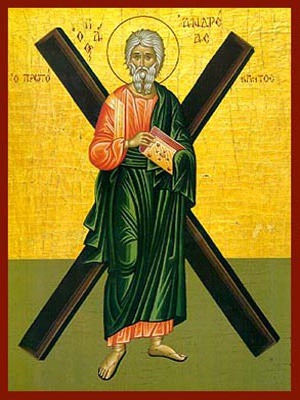 SAINT ANDREW THE ΑPOSTLE, THE FIRST-CALLED, WITH CROSS, FULL BODY