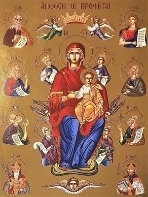 VIRGIN AND CHILD, ENTHRONED, THE PROPHETS ABOVE