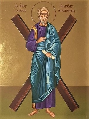 SAINT ANDREW THE ΑPOSTLE, THE FIRST-CALLED, WITH CROSS, FULL BODY