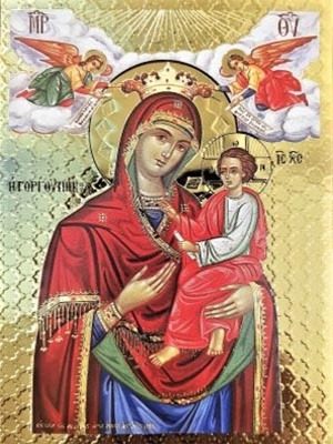 VIRGIN AND CHILD, HODEGETRIA, GORGOYPEKOOS WITH ANGELS 'THE QUICK HEARER OF MT. ATHOS'